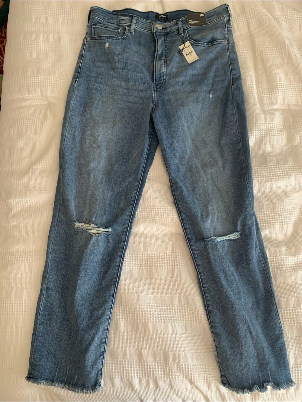 Express Women's Light Blue Distressed Boyfriend Jeans